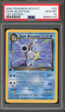 Pokemon Dark Blastoise Team Rocket 1st Edition NON Holo Rare #20 PSA 10 Gem Mint - Image 1