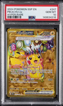 2024 POKEMON SSP EN-SURGING SPARKS HYPER RARE #247 PIKACHU EX PSA 10 - Image 1