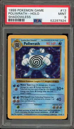Pokemon Poliwrath Base Set Shadowless Holo Rare #13 PSA 9 Mint - Image 1