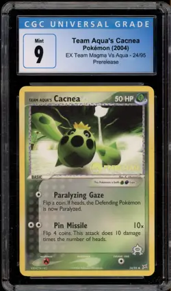 Pokemon Team Aqua's Cacnea EX Team Magma Vs Aqua Prerelease Promo #24 CGC 9 Mint - Image 1