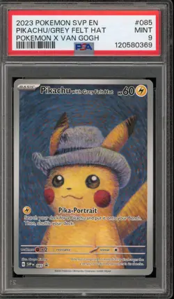 Pokemon Pikachu with Grey Felt Hat Van Gogh Full Art Promo SVP EN 085 PSA 9 Mint - Image 1