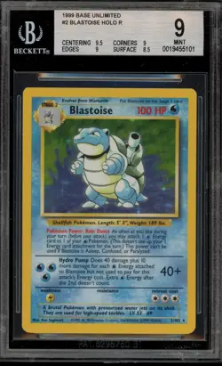 Pokemon Blastoise Base Set Unlimited Holo Rare #2 BGS 9 Mint - Image 1