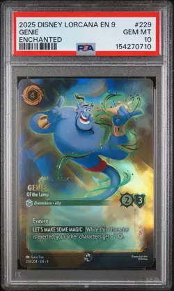 2025 DISNEY LORCANA EN 9-FABLED ENCHANTED #229 GENIE - OF THE LAMP PSA 10 - Image 1