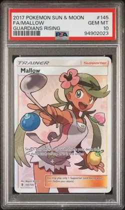PSA 10 Mallow 145/145 Full Art Trainer Sun & Moon Guardians Rising Pokemon - Image 1