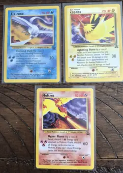 Pokemon Legendary Birds Set Moltres Articuno Zapdos Black Star Promo WOTC Minty - Image 1