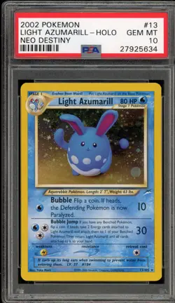 Pokemon Light Azumarill Neo Destiny Unlimited Holo Rare #13 PSA 10 Gem Mint - Image 1