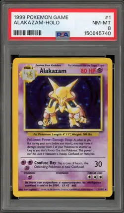 Pokemon Alakazam Base Set Unlimited Holo Rare #1 PSA 8 - Image 1