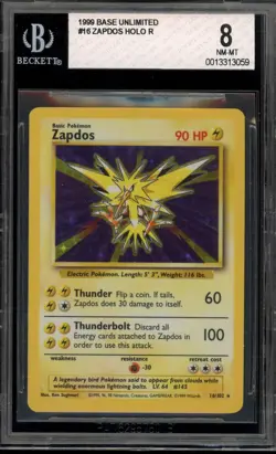 Pokemon Zapdos Base Set Unlimited Holo Rare #16 BGS 8 - Image 1