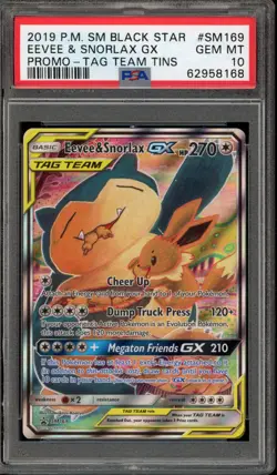 Pokemon Eevee & Snorlax GX Tag Team Tins Black Star Full Art Promo SM169 PSA 10 - Image 1