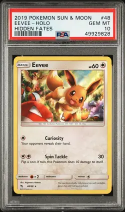 2019 POKEMON SUN & MOON HIDDEN FATES #48 EEVEE-HOLO PSA 10 - Image 1