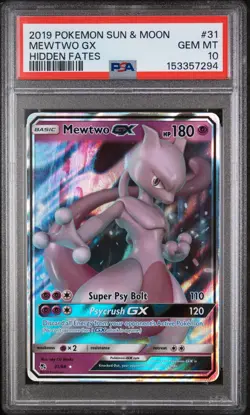 Pokemon Mewtwo GX Hidden Fates 31/68 PSA 10 Ultra Rare Full Art Holo - Image 1