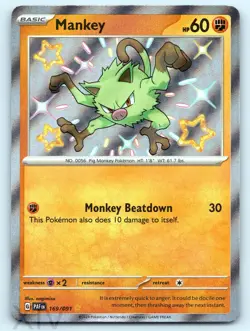 Mankey 169/091 Pokemon Paldean Fates Shiny Rare - Image 1
