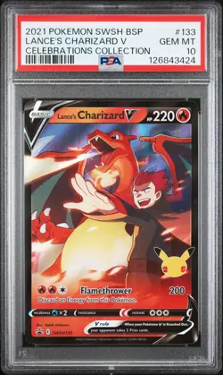 2021 POKEMON SWSH BLACK STAR PROMO CELEBRATIONS COLL LANCE'S CHARIZARD V PSA 10 - Image 1