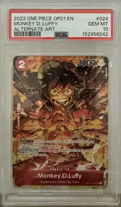 One Piece Monkey D Luffy OP01-024 Alt Art PSA 10 Romance Dawn English Gem Mint - Image 1