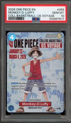 One Piece CCG Monkey.D.Luffy College Basketball US Voyage P-055 PSA 10 Gem Mint - Image 1