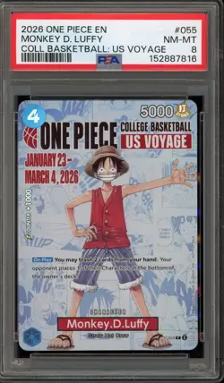 One Piece CCG Monkey.D.Luffy College Basketball US Voyage P-055 PSA 8 - Image 1