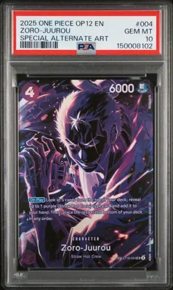 2025 One Piece OP12 EN Zoro Juurou Special Alternate Art #004 PSA 10 GEM MINT - Image 1
