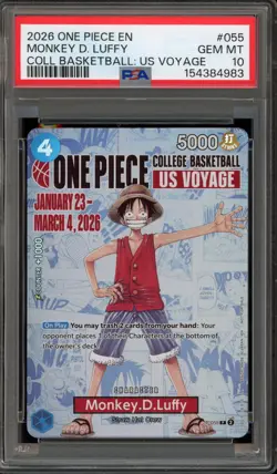 One Piece CCG Monkey.D.Luffy College Basketball Voyage P-055 PSA 10 Gem Mint - Image 1