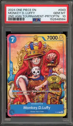 One Piece CCG Monkey.D.Luffy 2nd Ann Tournament Participation P-043 PSA 10 - Image 1