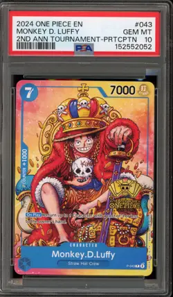 One Piece CCG Monkey.D.Luffy 2nd Ann Tournament Participation P-043 PSA 10 - Image 1