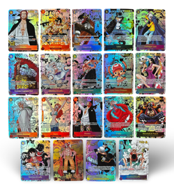 Set of 19 Handmade TEXTURED English One Piece TCG OP01 - OP10/EB02 Manga Cards - Image 1