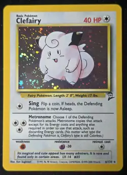 Clefairy 6/130 Holo Rare SWIRL Base Set 2 Pokemon Card - MP - Image 1