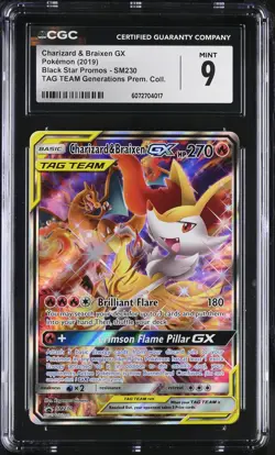 CGC 9 Charizard & Braixen GX SM230 Tag Team Black Star Promo Pokemon Card - Image 1