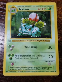 Ivysaur 30/102 1st Edition Base Set Shadowless Uncommon Pokemon Card VLP - Image 1