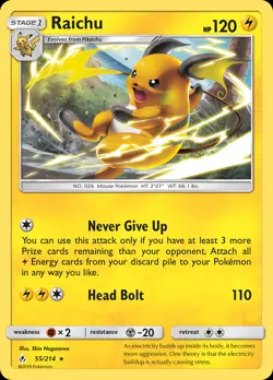 Raichu 55/214 Rare | Unbroken Bonds | Pokemon Card - Image 1