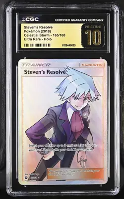 CGC Pristine 10 Steven's Resolve 165/168 Full Art Celestial Storm Pokemon Card - Image 1