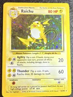 Raichu 14/102 Pokemon Base Set Holo Rare 1999 Vintage Hologram Card WOTC✨💎💯✨ - Image 3