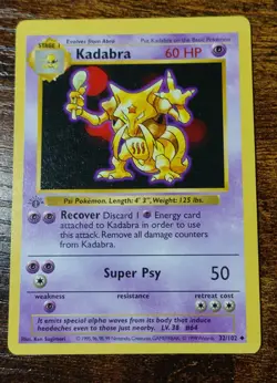 Kadabra 32/102 1st Edition Base Set Shadowless Uncommon Pokemon Card PL Creased - Image 1