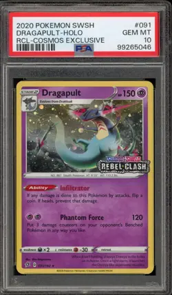 Pokemon Dragapult Rebel Clash Exclusive Cosmos Holo Rare #091 PSA 10 Gem Mint - Image 1