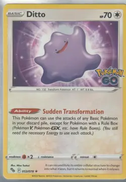 Ditto 053/078 Holo Rare Pokemon GO Pokemon Near Mint - Image 1