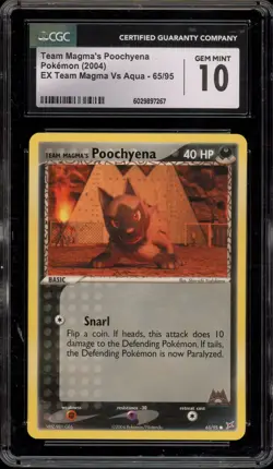 Pokemon Team Magma's Poochyena EX Team Magma Vs Team Aqua #65 CGC 10 Gem Mint - Image 1