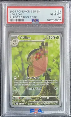 2024 POKEMON SSP EN-SURGING SPARKS ILLUSTRATION RARE #193 VIVILLON PSA 10 GEM - Image 1