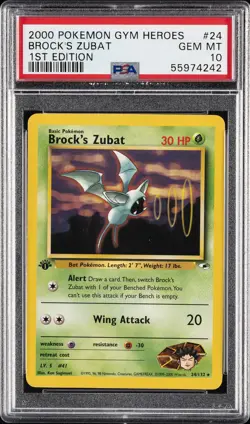 2000 POKEMON GYM HEROES 1ST EDITION #24 BROCK'S ZUBAT PSA 10 - Image 1