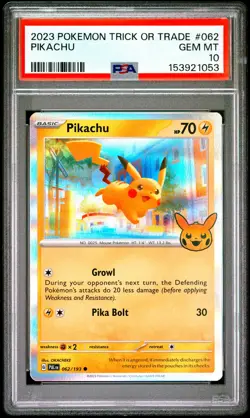 2023 POKEMON TRICK OR TRADE #062 PIKACHU PSA 10 - Image 1