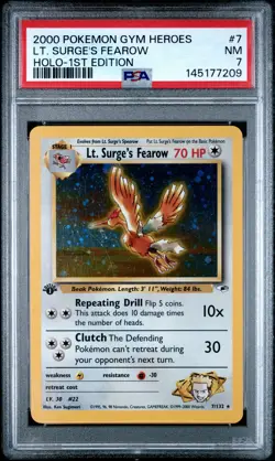 2000 POKEMON GYM HEROES HOLO-1ST EDITION #7 LT. SURGE'S FEAROW PSA 7 - Image 1