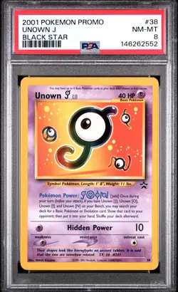 2001 POKEMON PROMO BLACK STAR #38 UNOWN J PSA 8 - Image 1