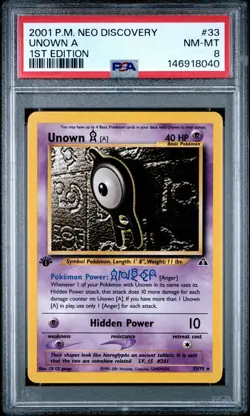 2001 POKEMON NEO DISCOVERY 1ST EDITION #33 UNOWN A PSA 8 - Image 1