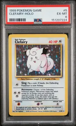 1999 POKEMON BASE SET UNLIMITED #5 CLEFAIRY-HOLO PSA 6 - Image 1
