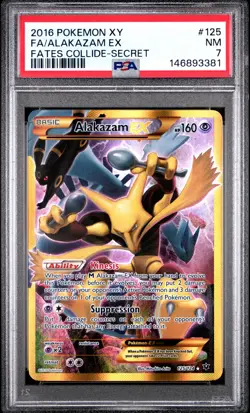 2016 POKEMON XY FATES COLLIDE SECRET #125 FULL ART/ALAKAZAM EX PSA 7 - Image 1