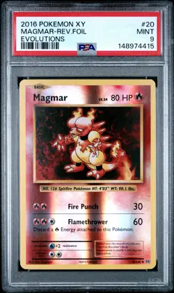 2016 POKEMON XY EVOLUTIONS #20 MAGMAR-REVERSE FOIL PSA 9 - Image 1
