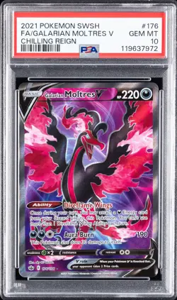 2021 POKEMON SWORD & SHIELD CHILLING REIGN FULL ART/GALARIAN MOLTRES V PSA 10 - Image 1