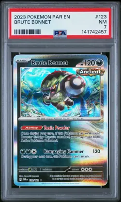 2023 POKEMON PAR EN-PARADOX RIFT ROARING MOON EX BOX #123 BRUTE BONNET PSA 7 - Image 1