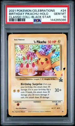2021 POKEMON CELEBRATIONS CLASSIC COLLECTION #24 BIRTHDAY PIKACHU-HOLO PSA 10 - Image 1