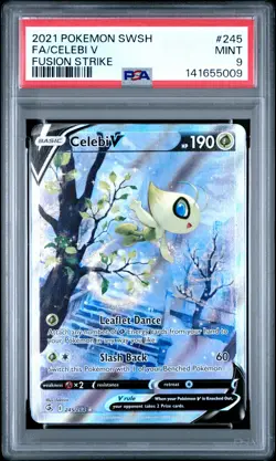 2021 POKEMON SWORD & SHIELD FUSION STRIKE #245 FULL ART/CELEBI V PSA 9 - Image 1