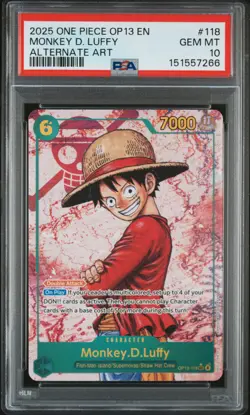 2025 ONE PIECE OP13-CARRYING ON HIS WILL ALTERNATE ART MONKEY D. LUFFY PSA 10 - Image 1