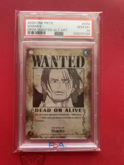 2024 One Piece TCG - Shanks OP09-004 Wanted Alt Art SR Holo PSA 10 - Image 1